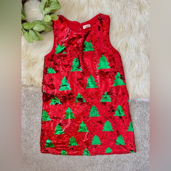 Cat & Jack Red Sequin Flip Christmas Tree Dress Size 10/12 - Picture 1 of 4
